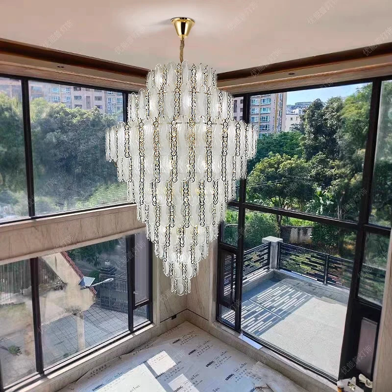 Luxury Large Crystal Chandelier High Ceiling Vila Living Room Rose Gold Crystal Pendant Lights Chandeliers Vintage Lighting Lamp