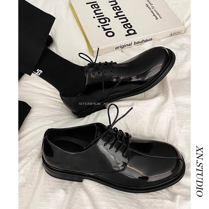 

British Casual Round Toe Leather Shoes for Men Trendy Business Patent Leather Derby Shoes Ins Style Shoes High-End Male Shoe