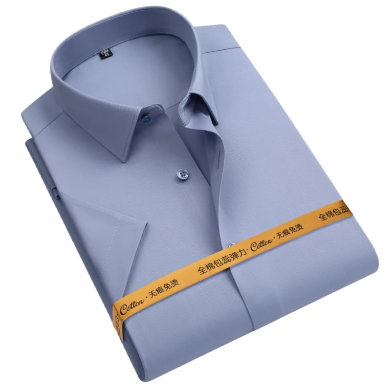 

8XL 80% Cotton Men's Short Sleeve Shirt Office Wear Slim Fit Business Casual Button Down Soft Cozy Men Shirt Short Sleeves White