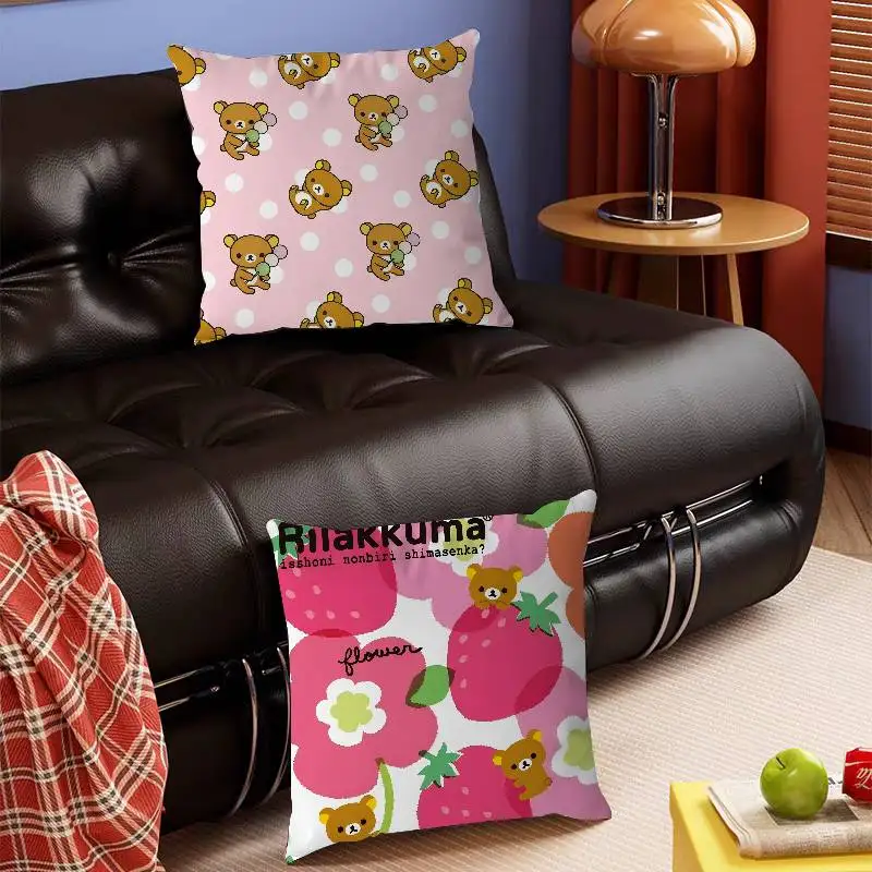 

R-Rilakkuma Cartoon Anime Pillow Cover For Bedroom Room And Living Room Sofa Decorative Cushion Cover