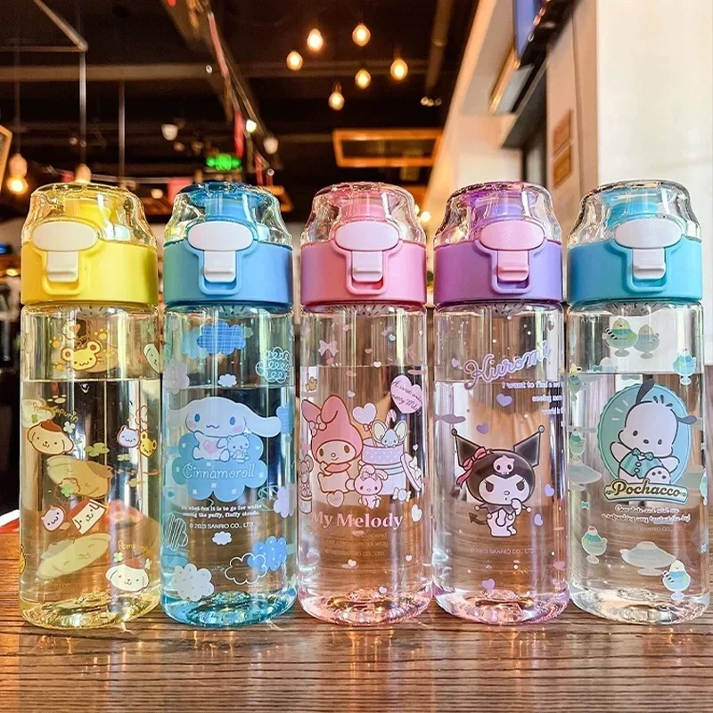 

550ml Sanrio Kawaii Melodys Water Bottle Cinnamorolls Cartoon Anime Kuroms Glass Cup Sleeve Toys for Kids Bottle Gift Water Cup