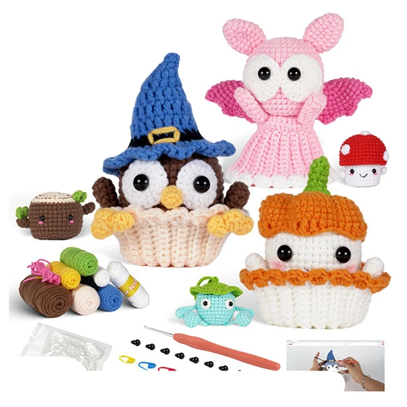 1Set Crochet Kit For Beginners Crochet Halloween Dolls Kit +Yarn With Detailed Tutorials And Videos