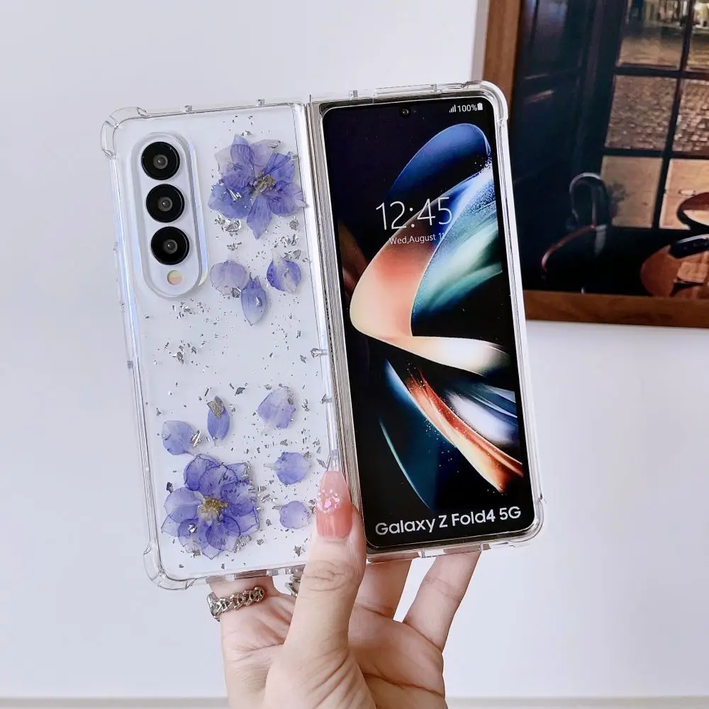 For Samsung Z Fold 4 Case Dried Flower Transparent Fold Phone Case For Samsung Galaxy Z Fold 3 ZFold4 Shockproof Hard Back cover