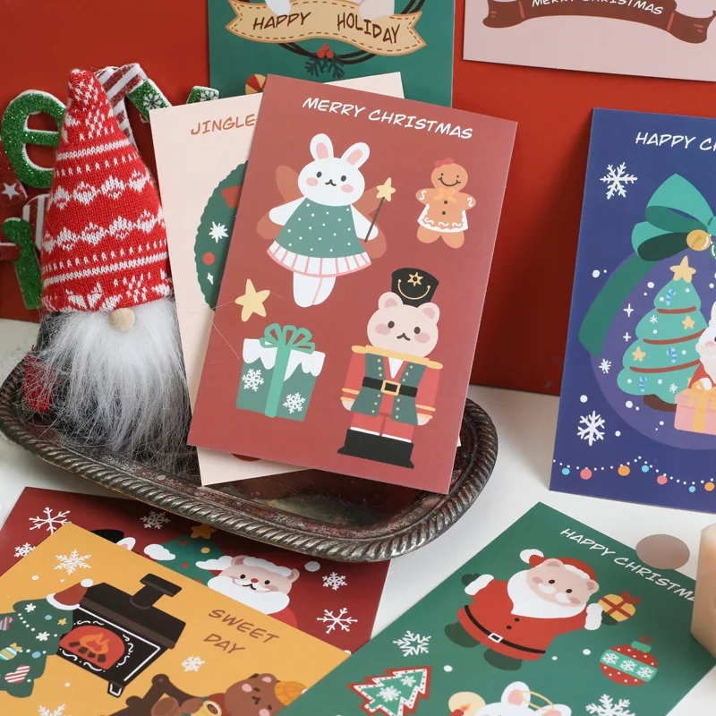 30 Pcs/Set Merry Christmas Postcard Cartoon Animal INS Style Art Decorative Card Background Wall Sticker Greeting Cards