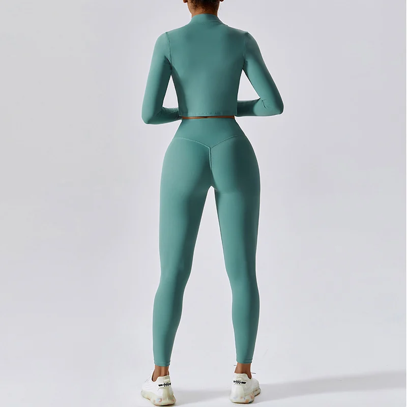 Workout Outfit Active Wear 3 Pieces Workout Clothes For Women Sports Bra High Waist Gym Leggings Long-Sleeved Fitness Sportswear