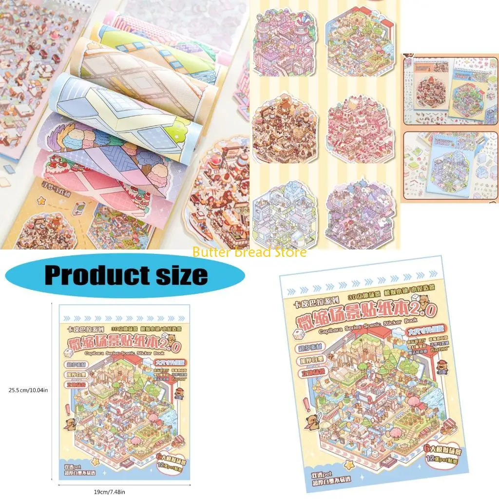 W89C Cartoon Miniature House Sticker Fun 3D Miniature Scene Sticker for Scrapbooking