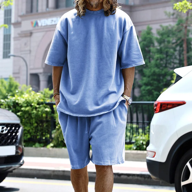 

Loose Casual ort Sve Pure Color Men's Set Summer ort Pants Polyester Fiber Sweatirt Sle Youth Faion Sportswear
