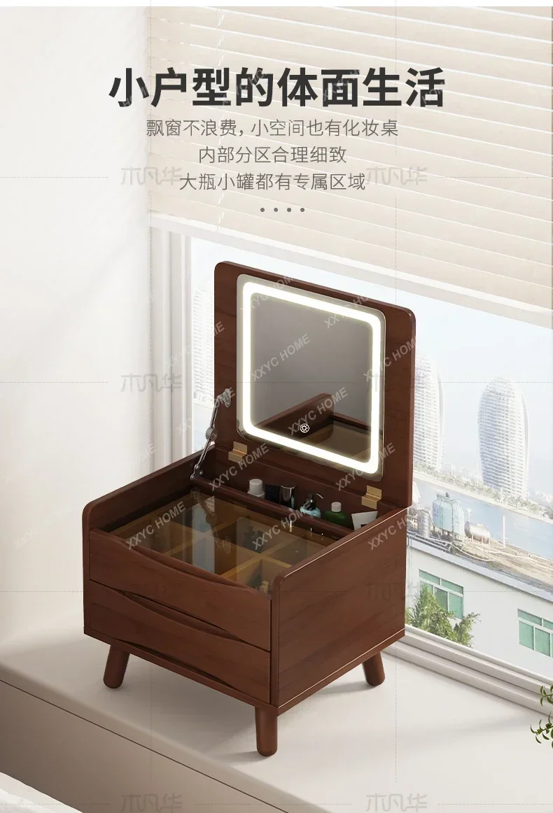 Special bay window with lamp cosmetic table dresser solid wood, simple small apartment saves space storage