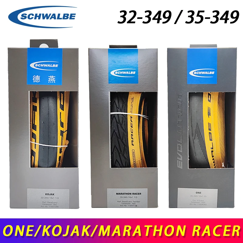 Schwalbe Marathon Racer ONE KOJAK 35-349 16 inch 16x1 1 / 3 Ultra Light Yellow Side Tire 32-349 For Brompton Folding Tyres