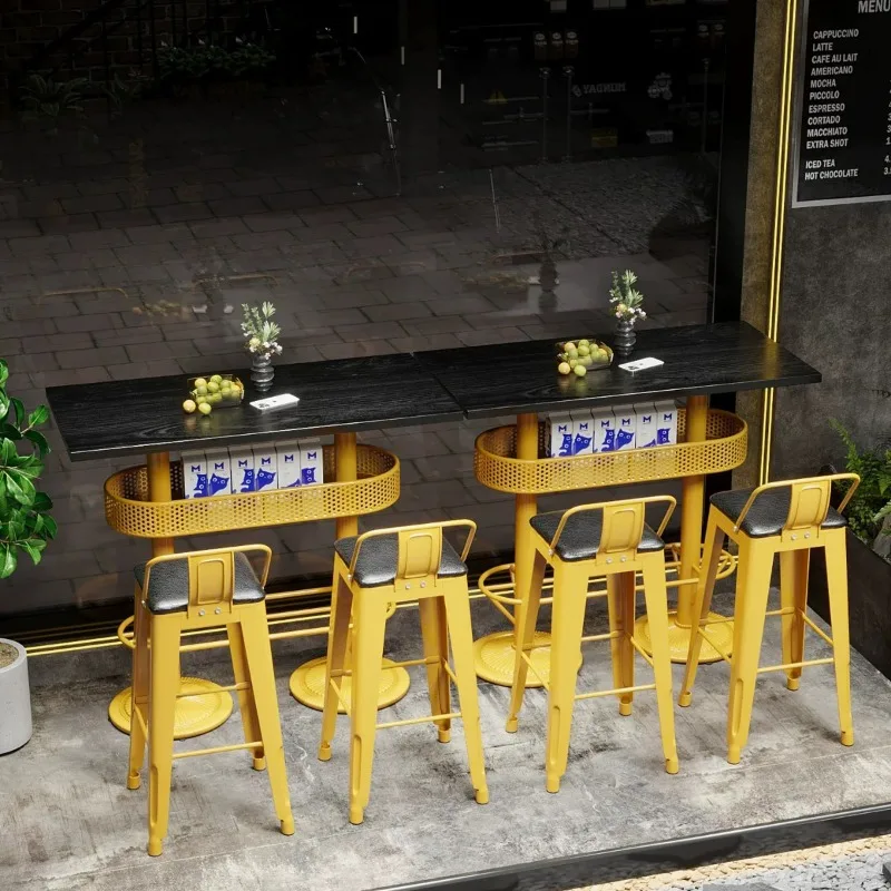 Solid wood bar counter table and chair combination, café bar, music bar, leisure bar, wall-mounted creative high table and chair