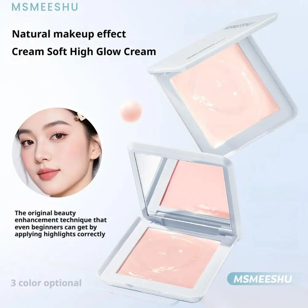 Creamy Pink Face Highlighter Blush With Powder Puff Natural Brightening Glow Concealer Cream Ruddy Complexion Highlighter Makeup
