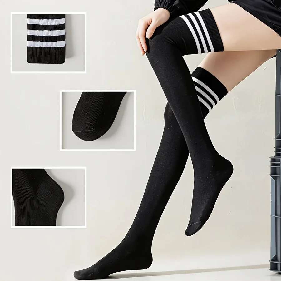 Fashionable and Versatile Striped Socks, Football Socks, Cute Knee High Socks, Women's 26.5-Inch Long High-Heeled Socks