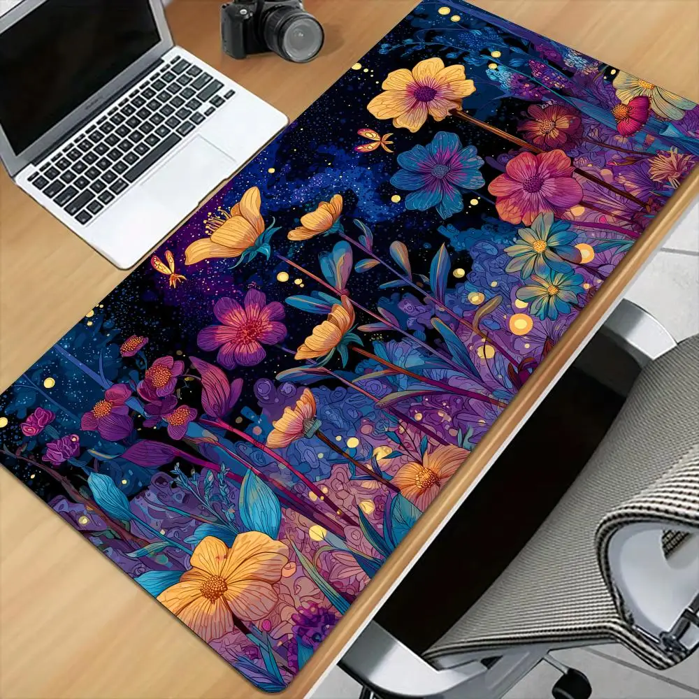 Fantasy Flowers and Starry Sky Mouse Pad Desk Mat Stitched Edge Non-Slip gaming mats pc accessories keyboard desk pad mauspad