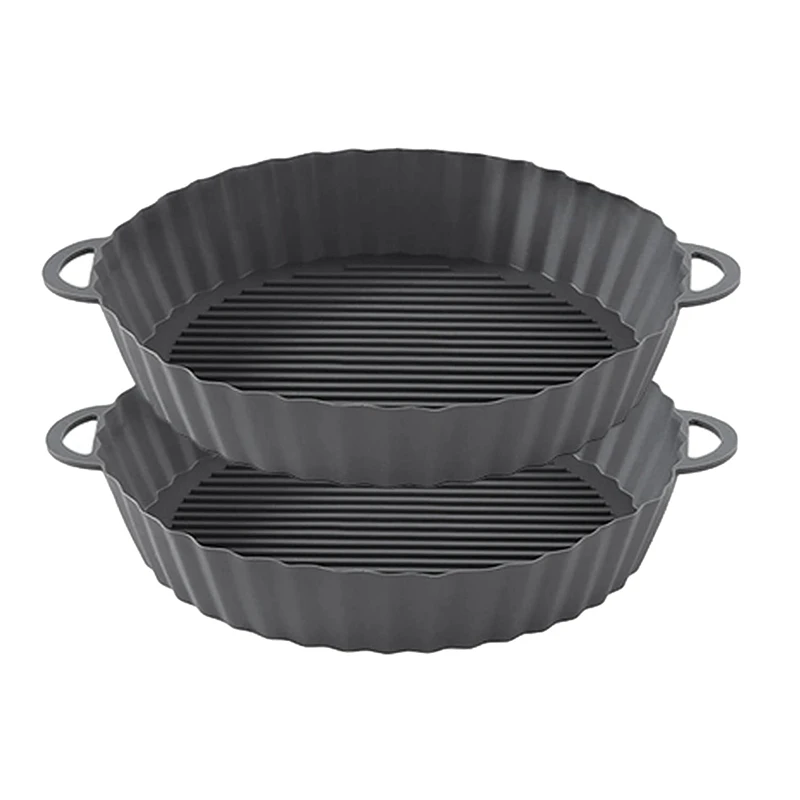 

2Pcs Air Fryer Silicone Pot Round Air Fryer Replacement Basket Heat Resistant Non-Stick Mats For Oven (8.3 Inch)