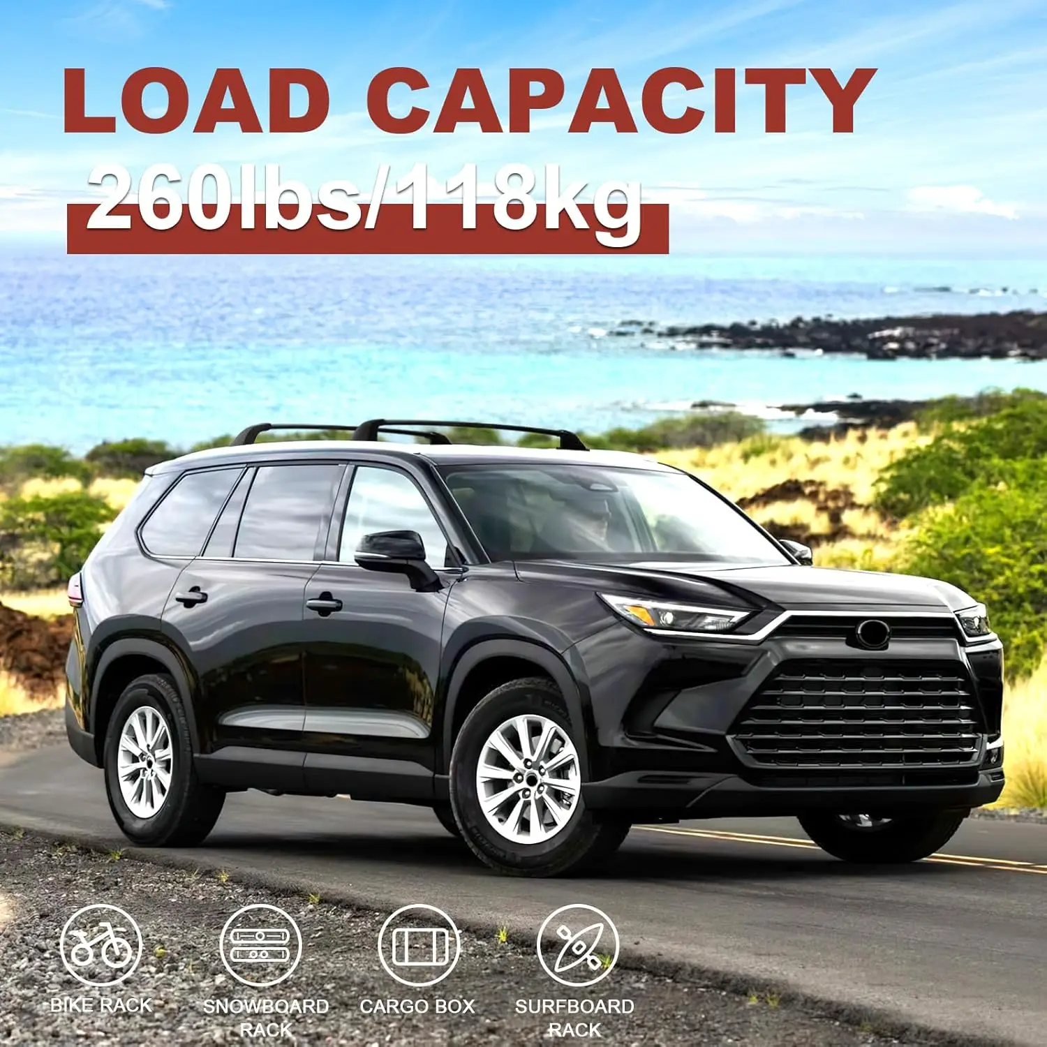 قضبان متقاطعة لرف السقف شديدة التحمل لسيارة Toyota Grand Highlander و Lexus TX 2024-2026 مع قضبان دافق، ألومنيوم قابل للقفل #5