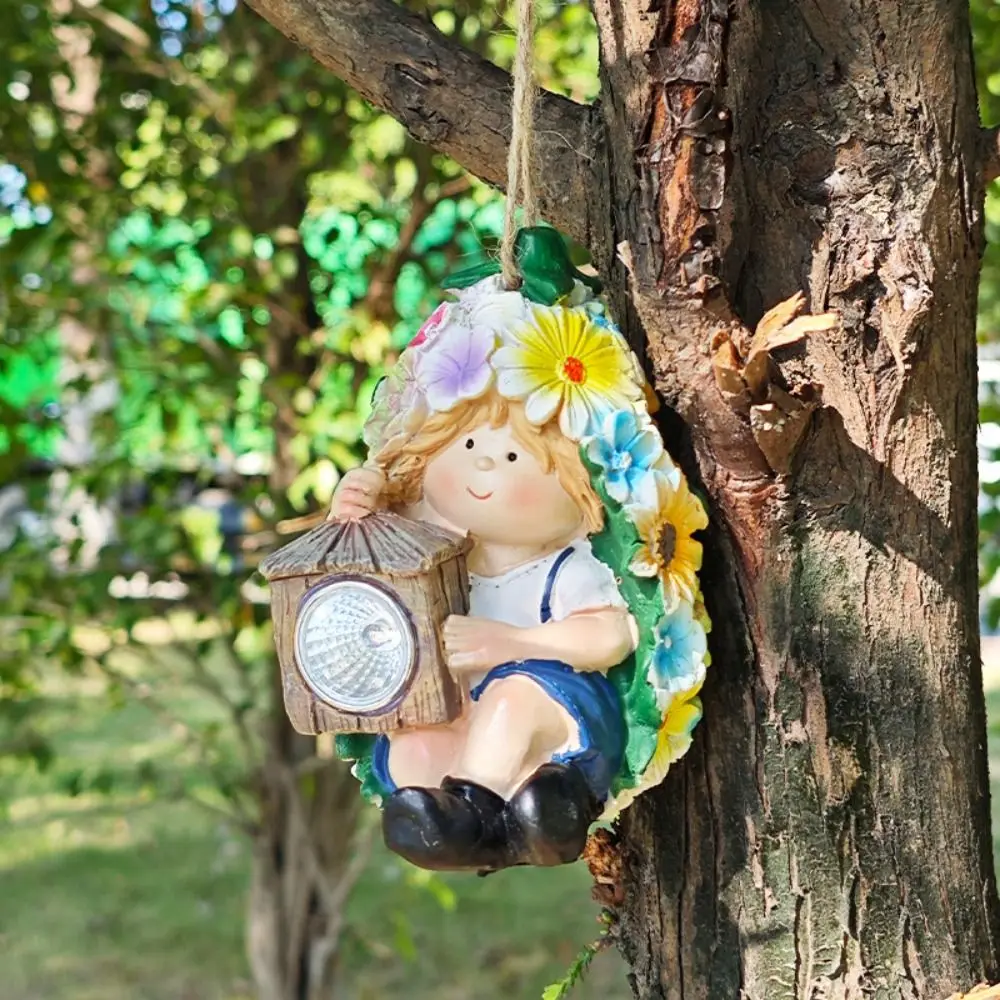 Crafts Resin Fruit Tree Hanging Creative Cute Elf Doll Statue Waterproof Vivid Solar Lighting Pendant Courtyard