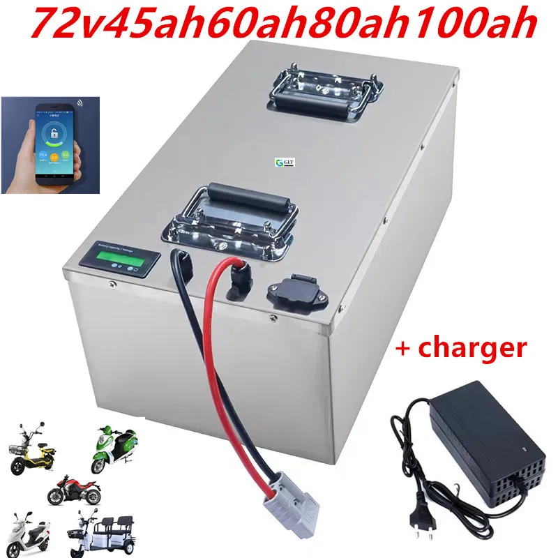 72V High Capacity Lithium Ion Battery 35AH-150AH with 100A BMS for 7000W-1000W Electric Vehicles - Bike Tricycle Forklift Motorc