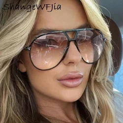 Retro Double Bridges Women Sunglasses 2024 Fashion Big Men Shades UV400 Eyewear Trending Leopard Gradient Sun Glasses