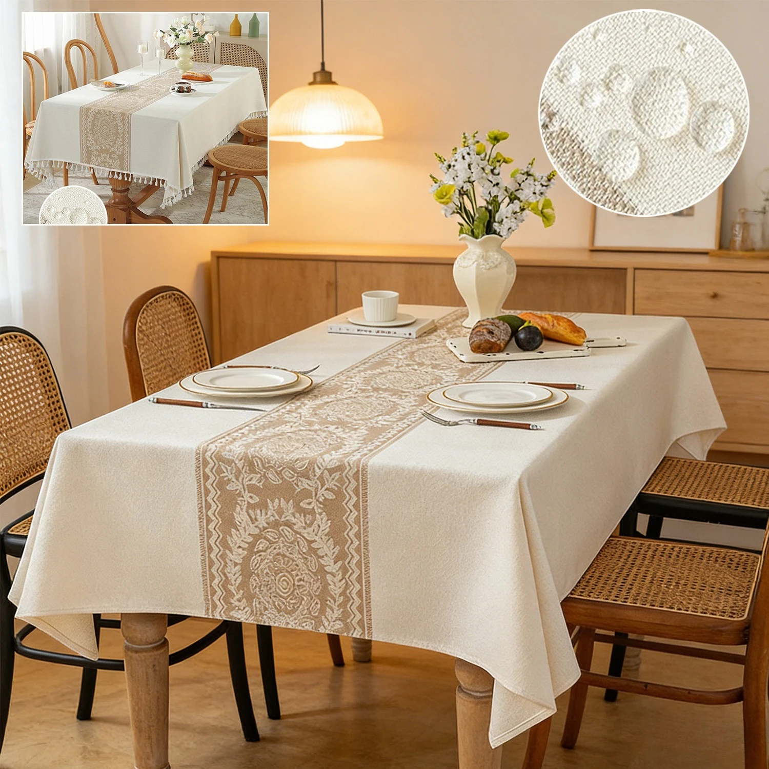 Thickened Rectangular Cotton Linen Tablecloth Waterproof and Dust-Proof Tablecloth,for Dining Coffee Table Kitchen Room Decor