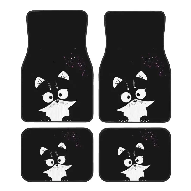

Комплект из 4-х ковриков Black Cat для автомобиля: передние и задние коврики с резиновой основой, универсальные автомобильные аксессуары для внедорожников, грузовиков и фургонов