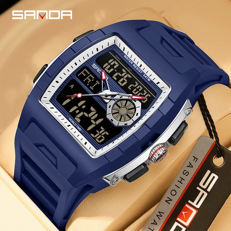 SANDA Men's Electronic Watch Multifunction Alarm Clock Calendar LED Luminous Waterproof Shockproof Fashion Man Digital Watches