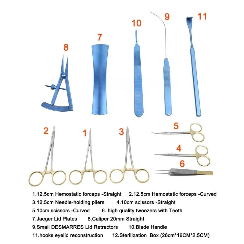 Double Eyelid Set Eyelid Scissors Forceps Hemostatic Forceps Ophthalmic Instrument Eyelid Tools Titanium Stainless Steel