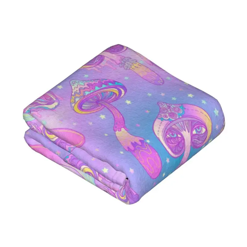 Custom Ultra-Soft Fleece Magic Mushroom Trippy Psychedelic Neon Pastel Goth Throw Blanket Warm Flannel Blankets Sofa Bedspreads