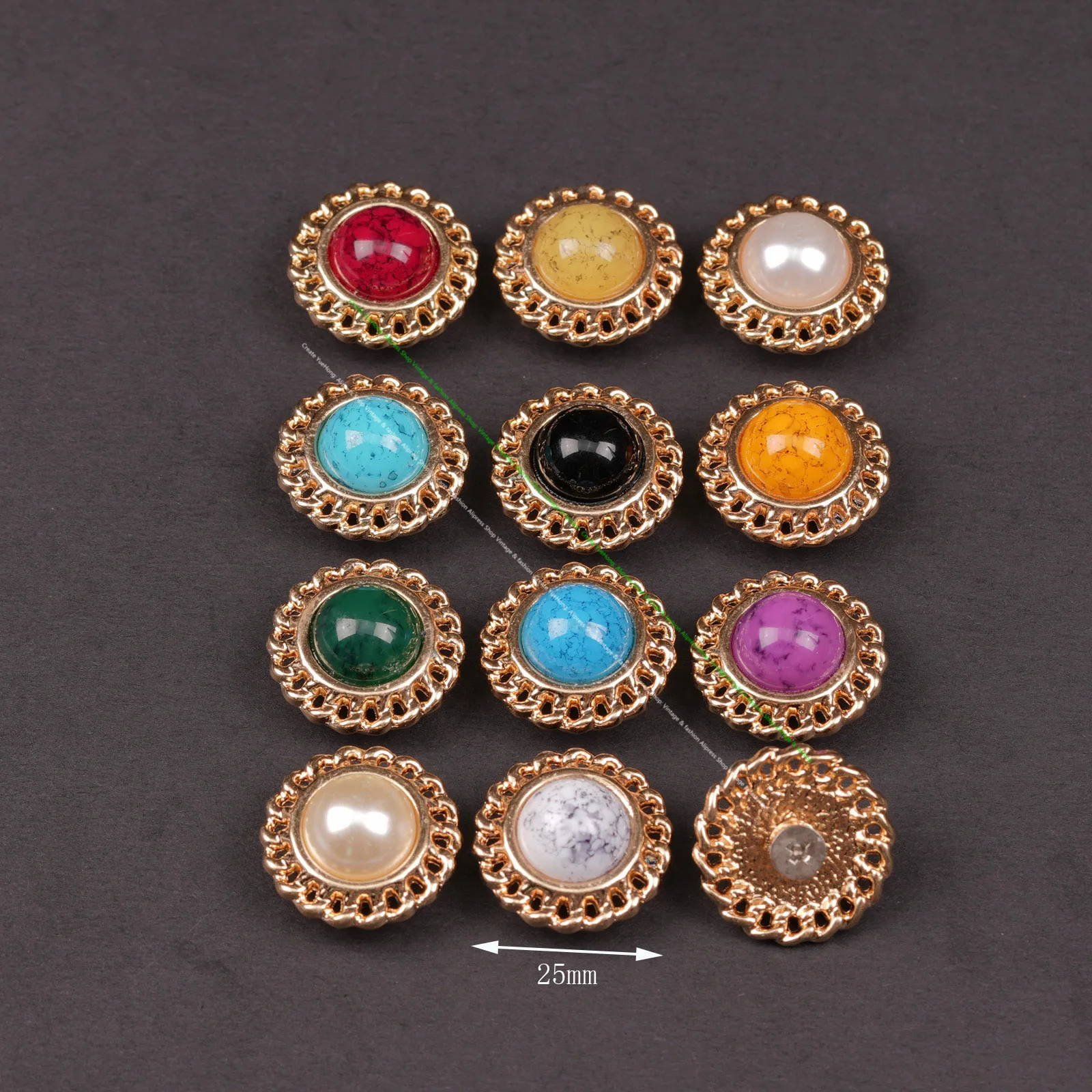 10pcs Gold 25mm Turquoise Center Round Concho Buttons Rivets for Leather Craft Western Saddle Tack Purse and DIY Decoration