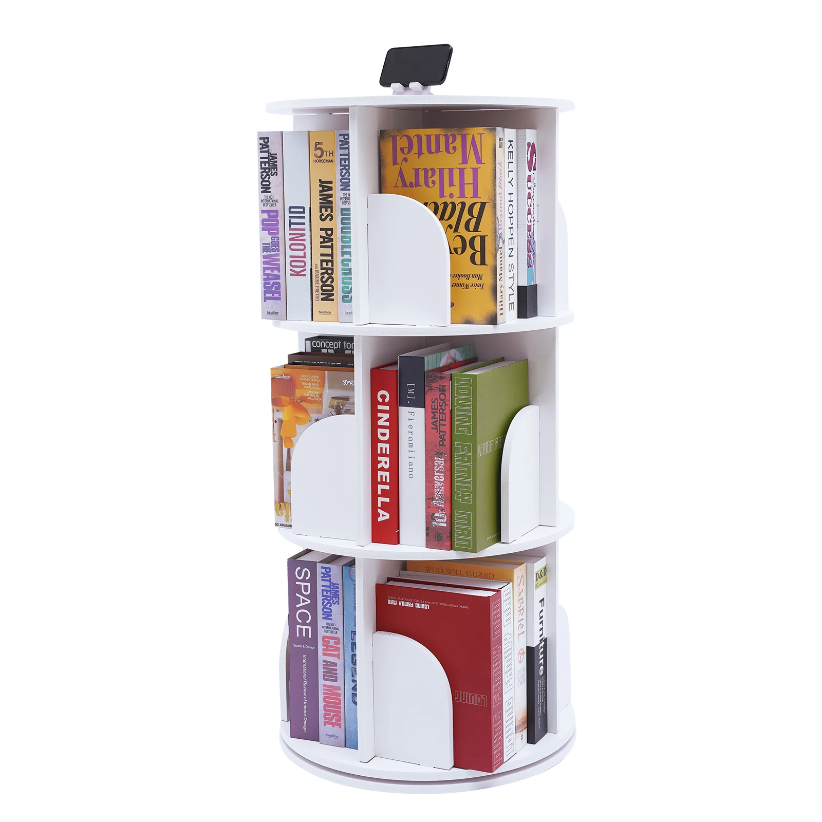 

3 Tier Stackable Shelves Bookshelf Organizer 360° Rotating Floor Standing Bookcase Storage Rack for Bedroom, Living Room