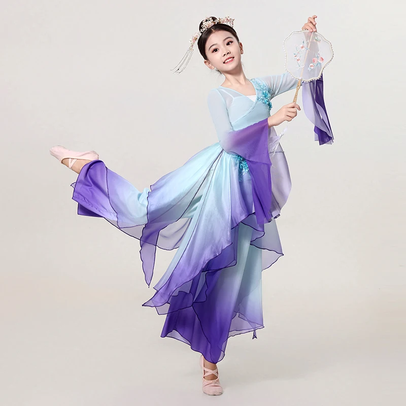 Costume de danse classique pour filles, vêtements de danse folklorique chinoise Yangko, vêtements d'entraînement de Style ancien pour enfants, Costumes de spectacle