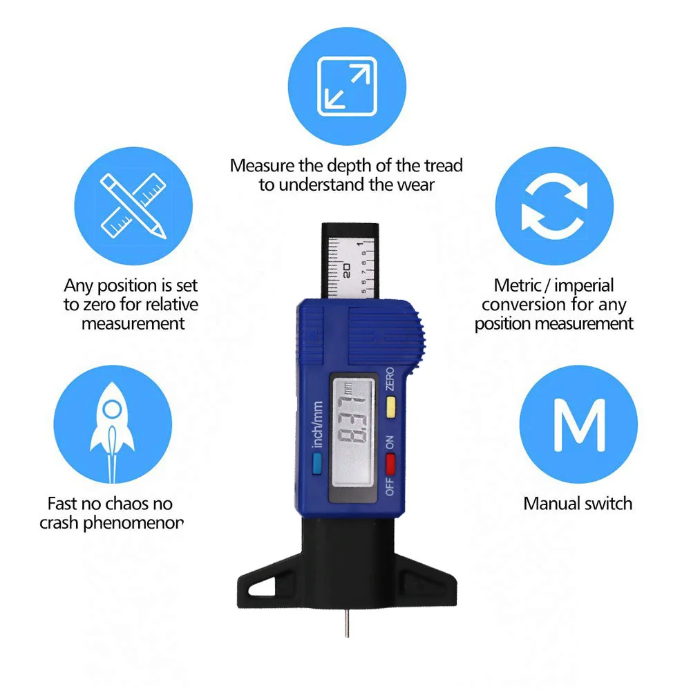 Digital Car Tyre Tire Tread Depth Gauge Meter Measurer Auto Tire Wear Detection Tool Caliper Thickness Gauges Monitoring System