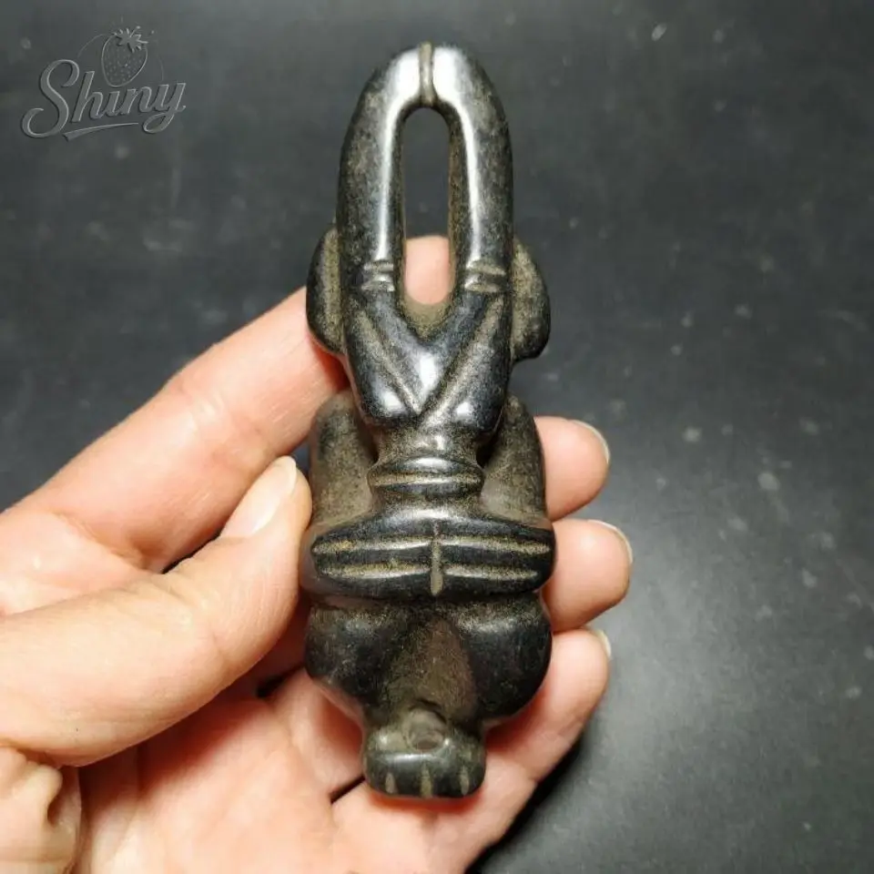 

Chinese Hongshan Culture Meteorite Carved Sun God Helios Amulet Statues Home Decor Living Room Decoration