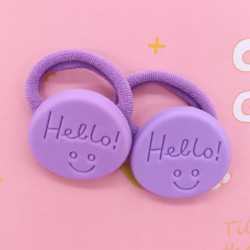 2Pcs/Set Purple Flower Bowknot Bear Smile Hair Accessories Baby Nylon Headband Children's Elastic Bands For Girl Scrunchies