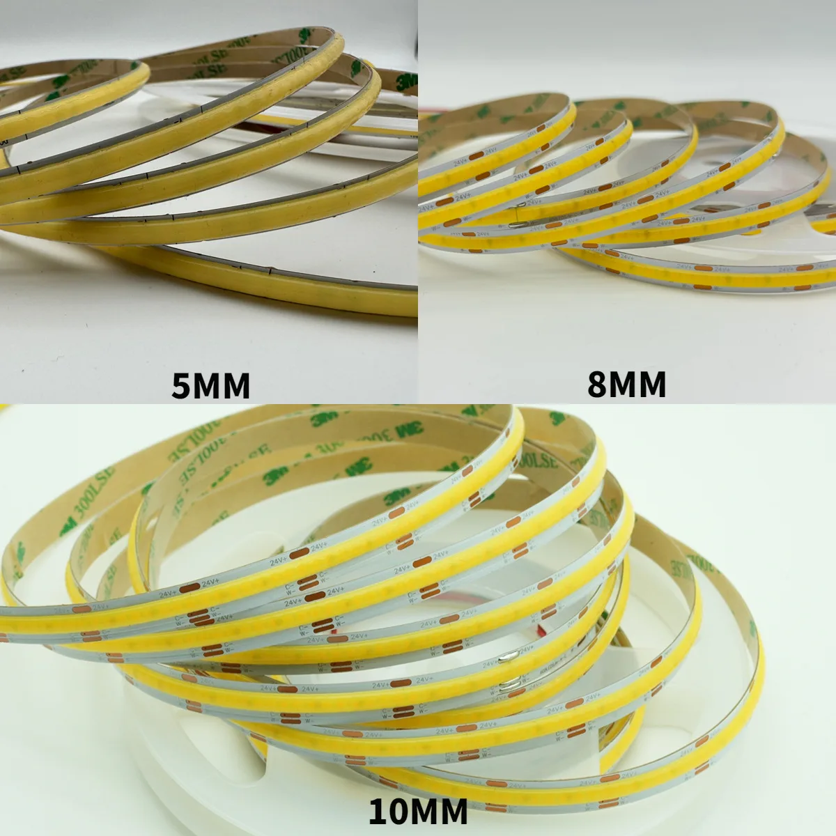 12V 24V 5mm 8mm 10mm LED Cob CCT Strip Dual Color Dimmable Flexible Soft Tape High Density Three Color Temperature 2700K-6500K