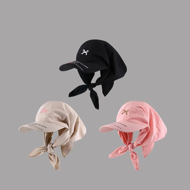 

New Quick-drying Headscarf Hat Women Summer Letter Binding Trendy Baseball Cap Cute Versatile Bowknot Neck Protection Visor Hats