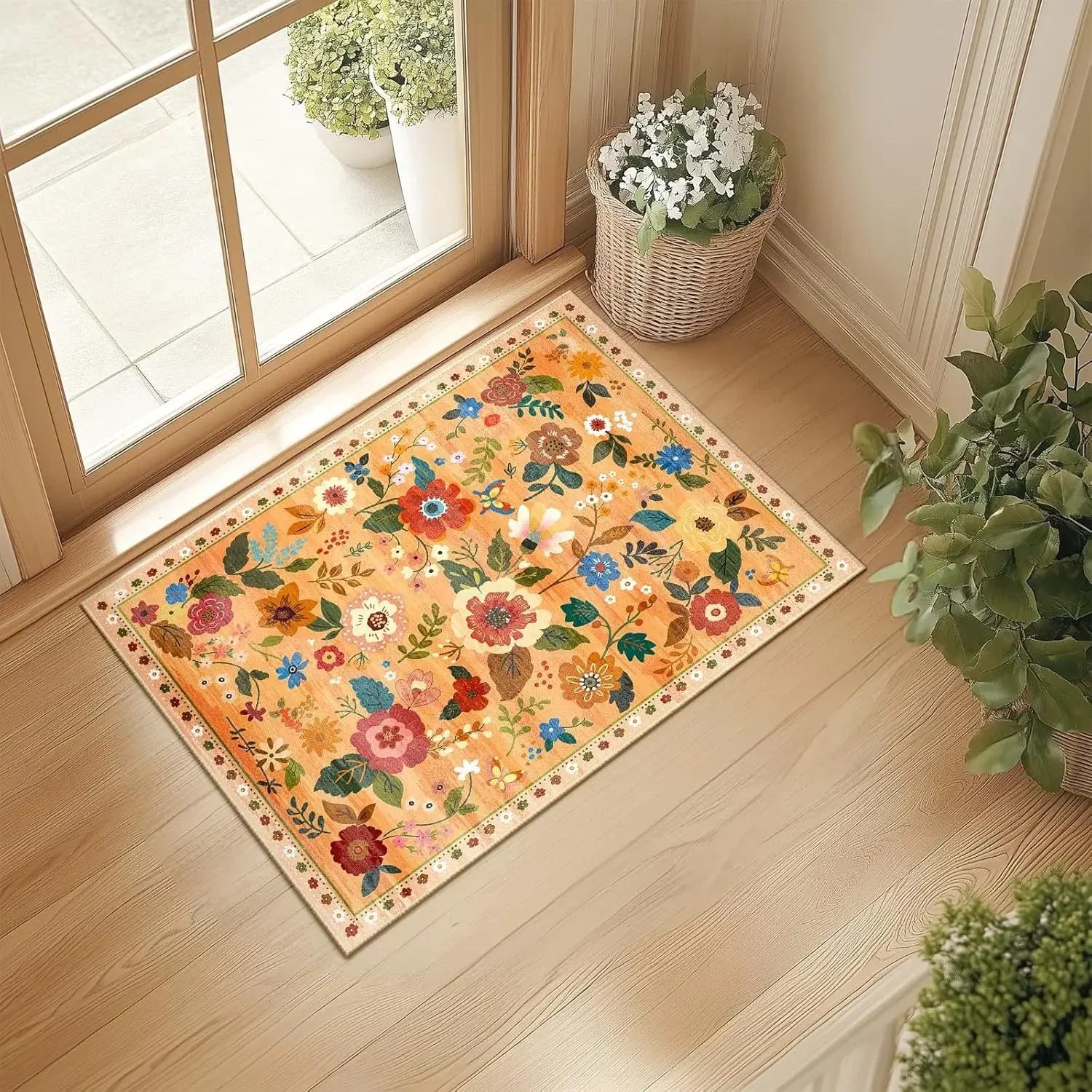 VIKAMA Scandinavian Style Floral Entry Doormat Anti Slip Light Luxury American Countryside Decorative Carpet Home Decoration