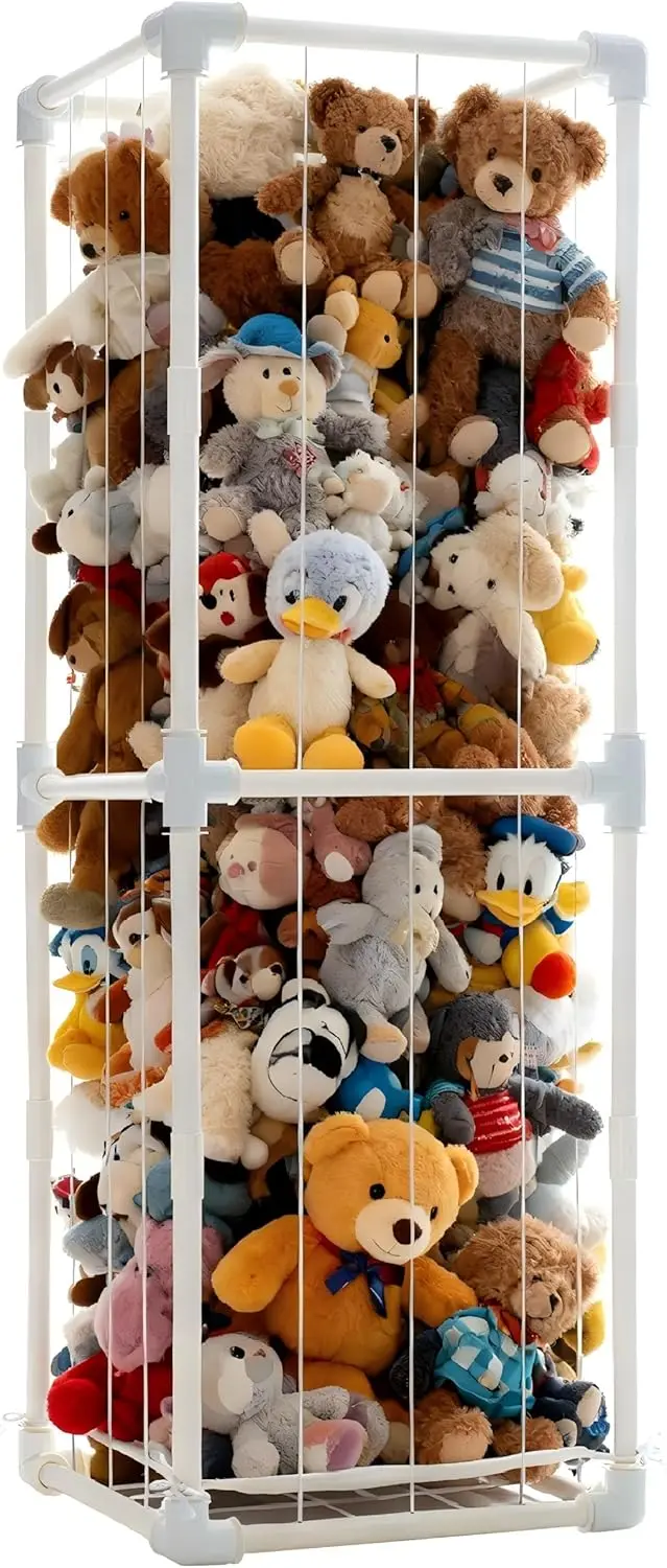 Large Stuffed Animal Storage Organizer, Creative PVC Zoo Cage, Vertical Space Saving Plush Toy Holder for Kids Room-White