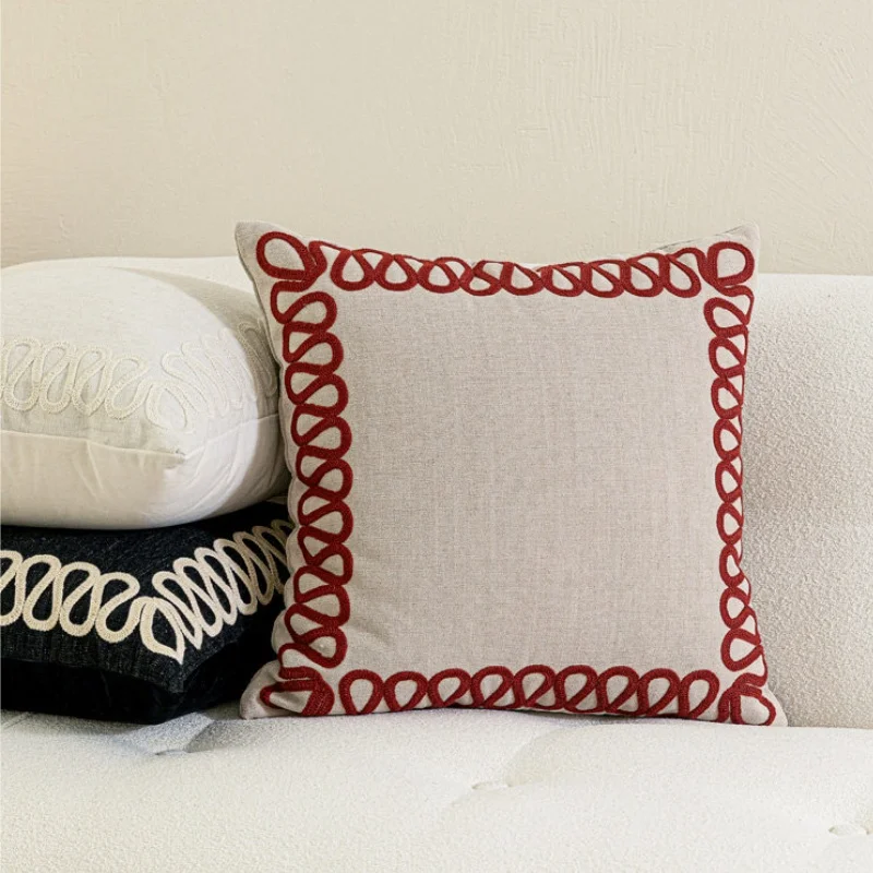 Simple Embroidery Pillows Retro Linen Color Cushion Case Nature Square Decorative Pillow Cover For Sofa Chair Home Decorations 6