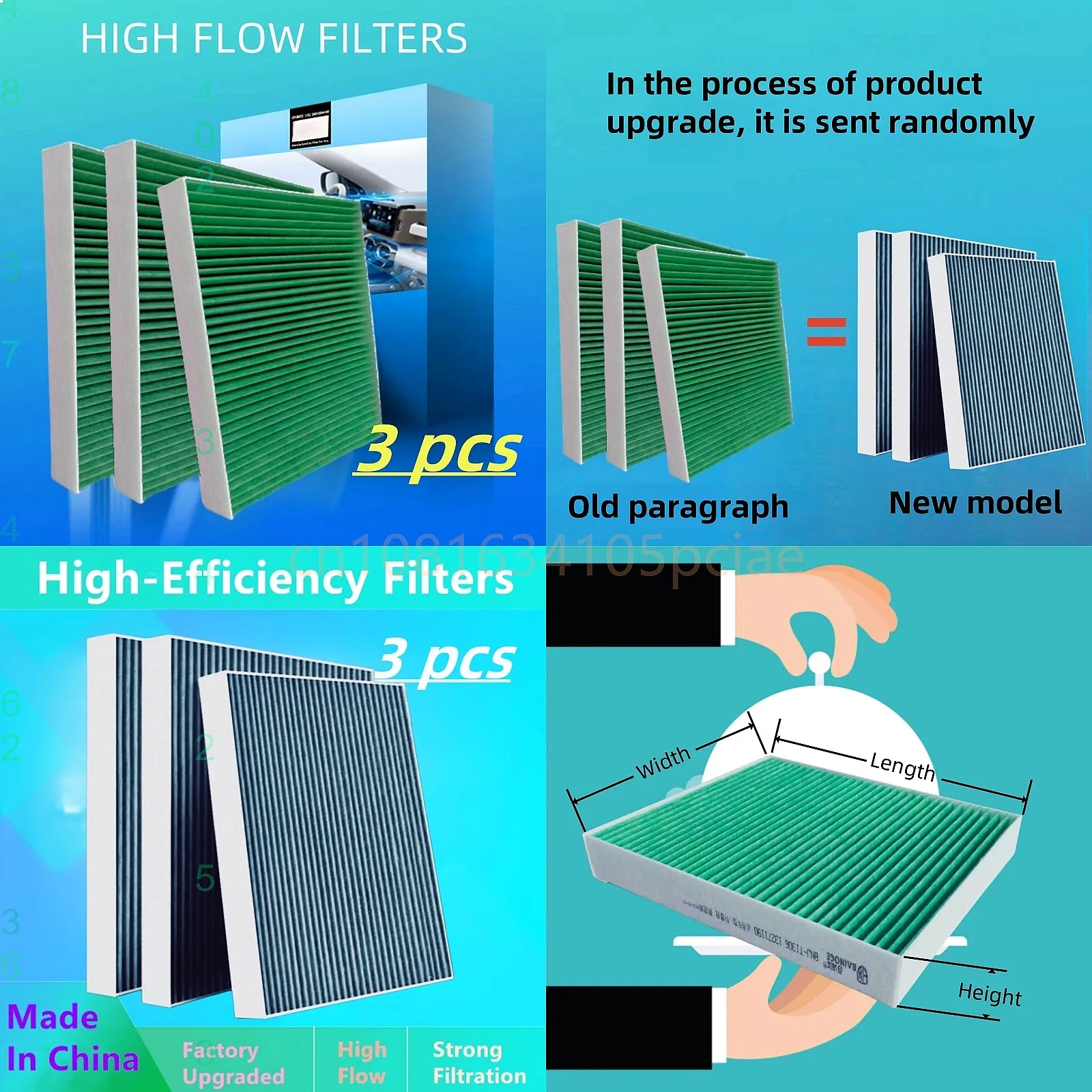 3pcs Cabin Air Filter for Honda Civic X CR-V e:NS1 Cr-Z Insight Jazz III High Flow Auto Parts