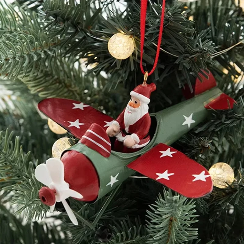 Retro Iron Christmas Pendant Antique Style Santa Claus Airplane Christmas Tree Hanging Decoration Ornaments Snowman Decorative