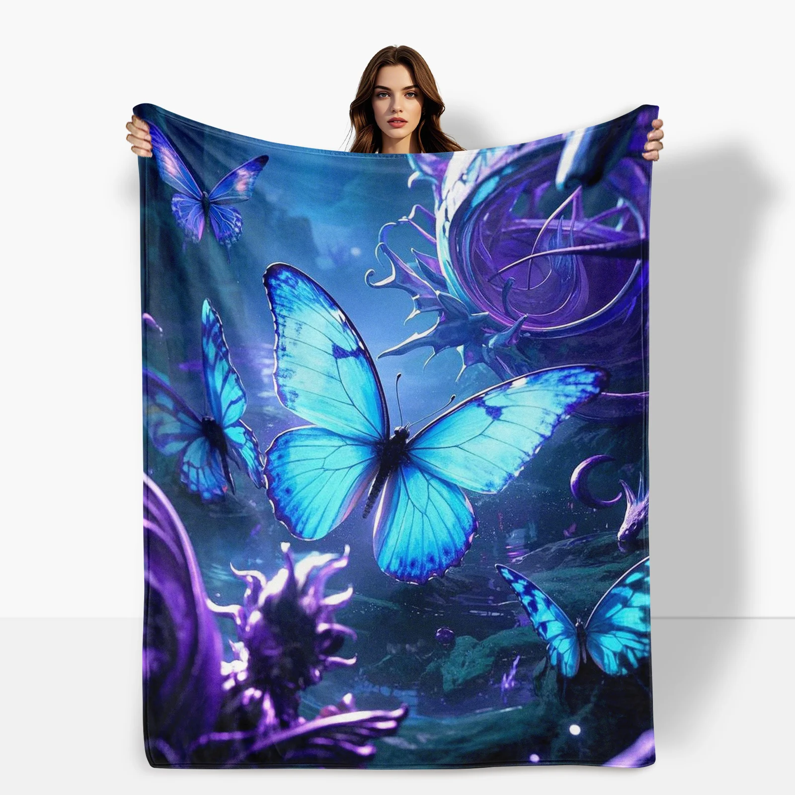 Butterfly Fantasy Purple And Blue Vines Tree Design Cozy Throw Blanket For Bedroom Decor And Outdoor Picnic Warmth