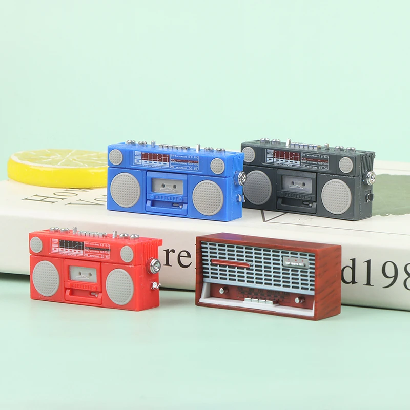 Cute 1/12 Scale Miniature Dollhouse Vintage Radio / Mini Tape-recorder Model Doll House Furniture Decoration Accessories Toy