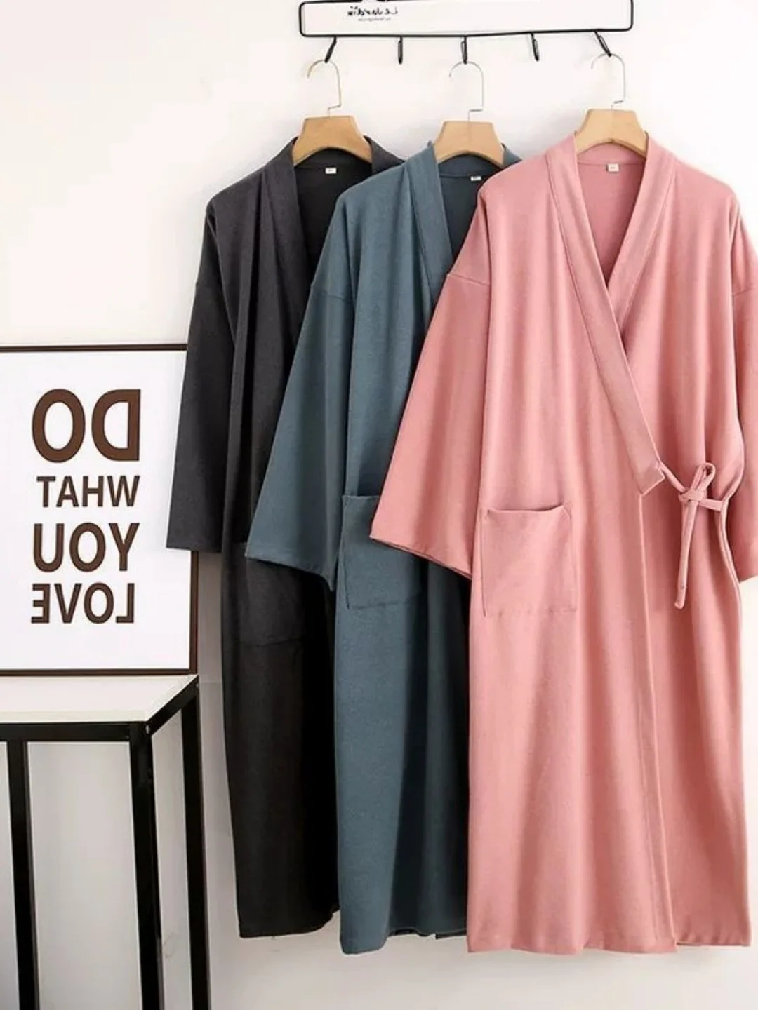 

plus Size Women's Sleepwear V-Neck Long Sleeve Home Clothes Robe Casual Style Pure Color Tie-Band Autumn Winter New Arrival