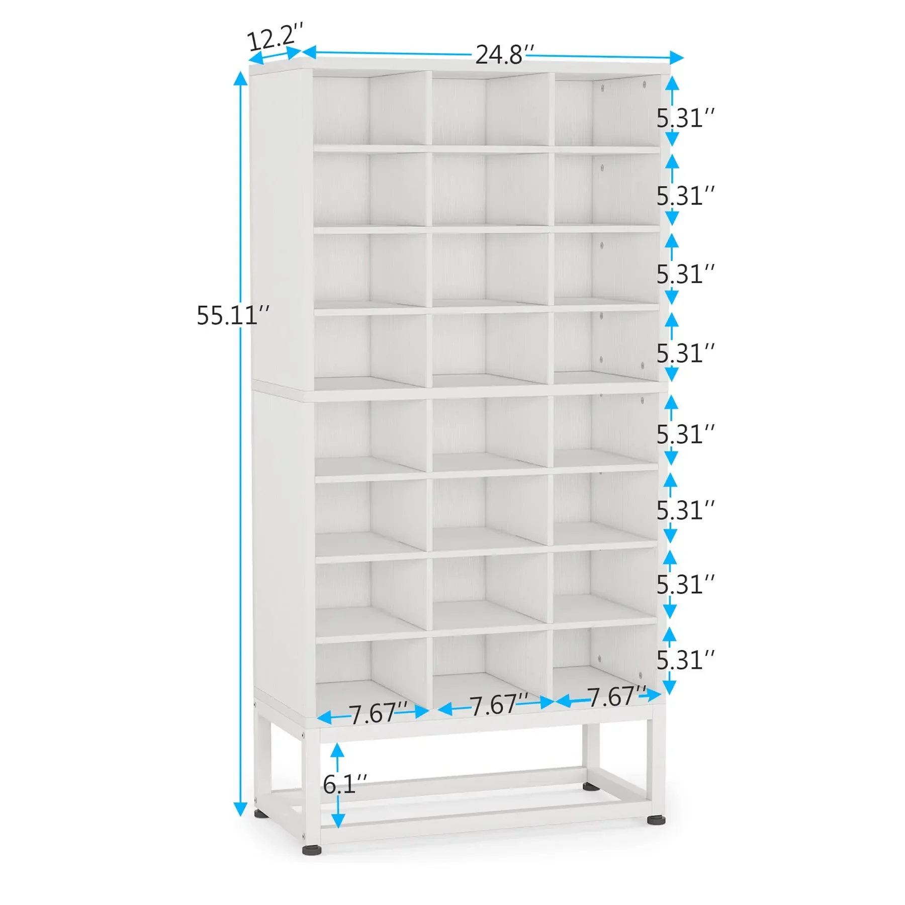 8-Tier 24 Cubbies Tall Shoe Organizer Storage Cabinet White Wooden Shoe Rack with Adjustable Partition for Entryway