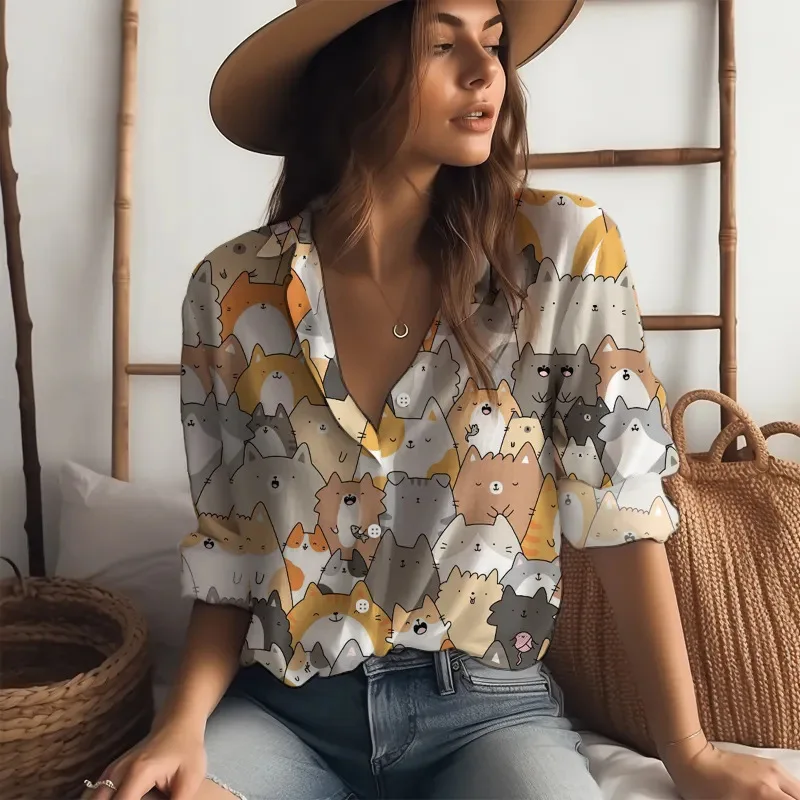 新しいたくさんの猫 3D デジタル プリントかわいいアニメ スタイルのファッショナブルな女性のシャツ