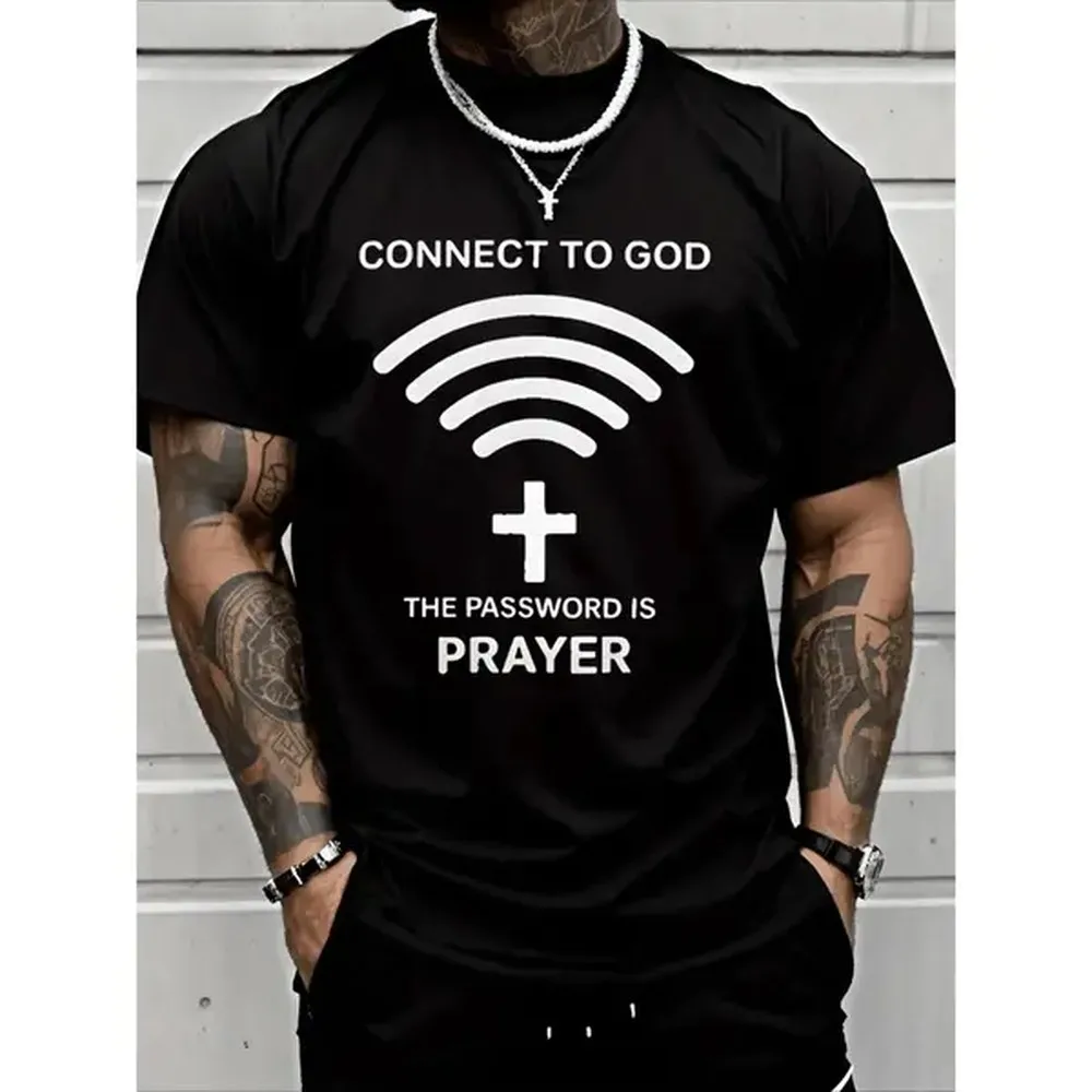 [100% Cotton] Modern - Styled T - Shirt Combining Wi - Fi Symbol And Cross With Inspiring Phrases For Devout Wearers T-Shirt For Men And Women