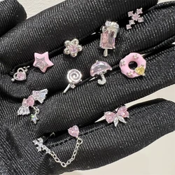 1 PCS New Fashion Cute Pink Zircon Crystal  Ear Bone Nail 316L Medical Titanium Steel Earrings for Women Y2K Punk Jewelry