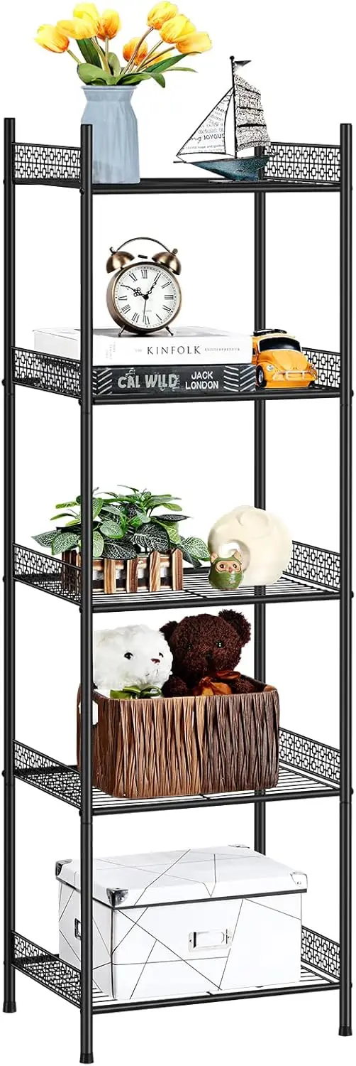 

5-Tier Storage Shelf Wire Bathroom Organizers, Heavy Duty Shelving Unit for Pantry Kitchen Laundry Room Garage, Black