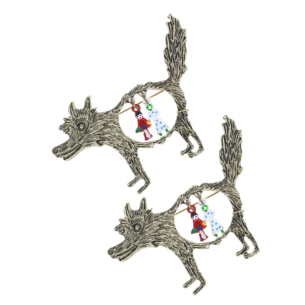 

2pcs Hollow Wolf Brooch Vintage Zinc Alloy Pin For Women Men Retro Animal Jewelry Accessory Decorative Lapel Badge Gift