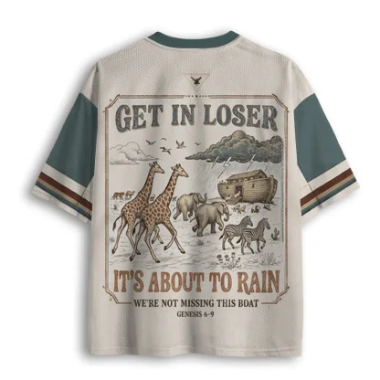 V Neck Mesh Jersey, Vintage Noah's Ark Giraffe Elephant Animal Poster Print Short Sleeve Loose Casual Mesh Top